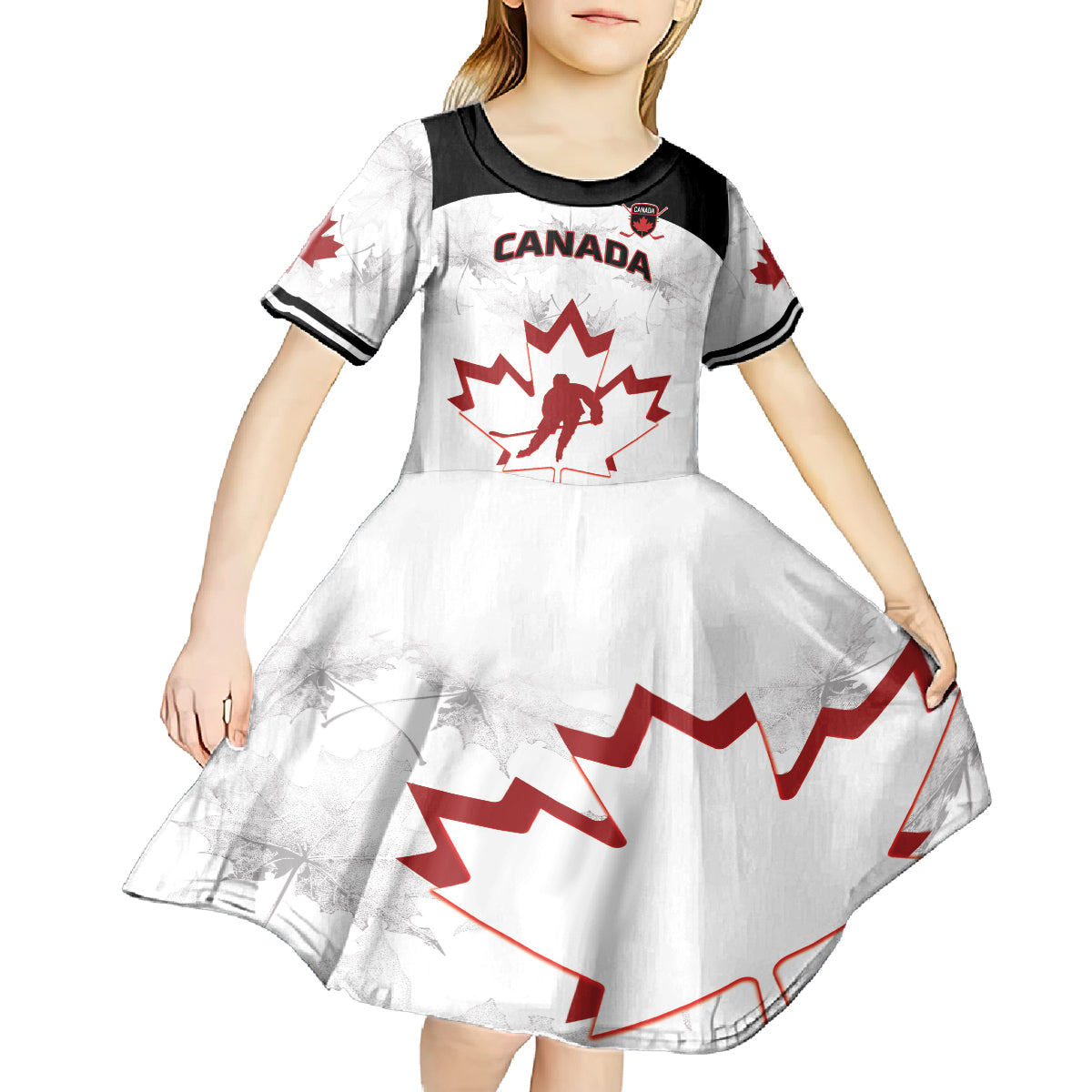 Custom Canada Hockey Kid Short Sleeve Dress 2024 Go Maple Leaf - Wonder Print Shop