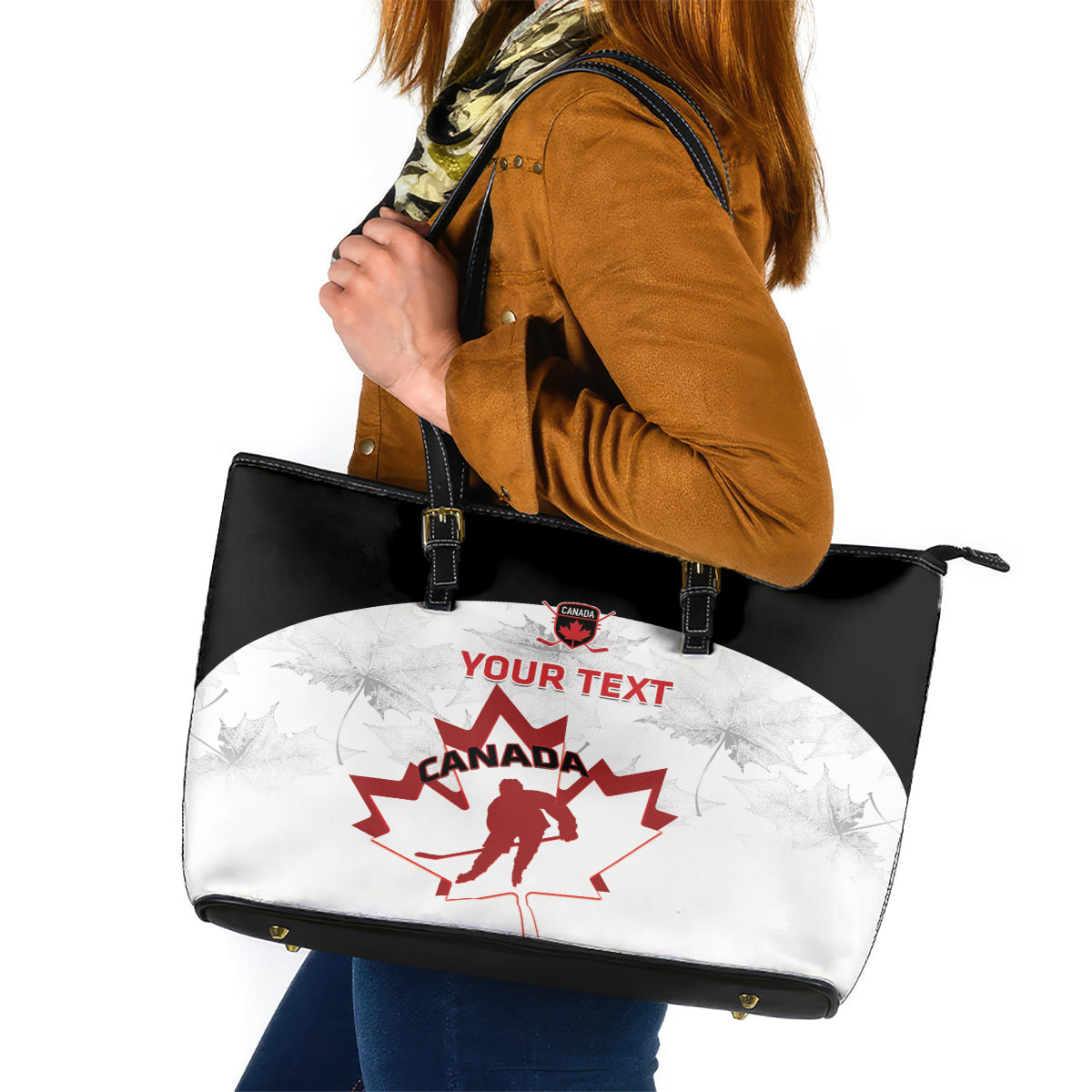 Custom Canada Hockey Leather Tote Bag 2024 Go Maple Leaf