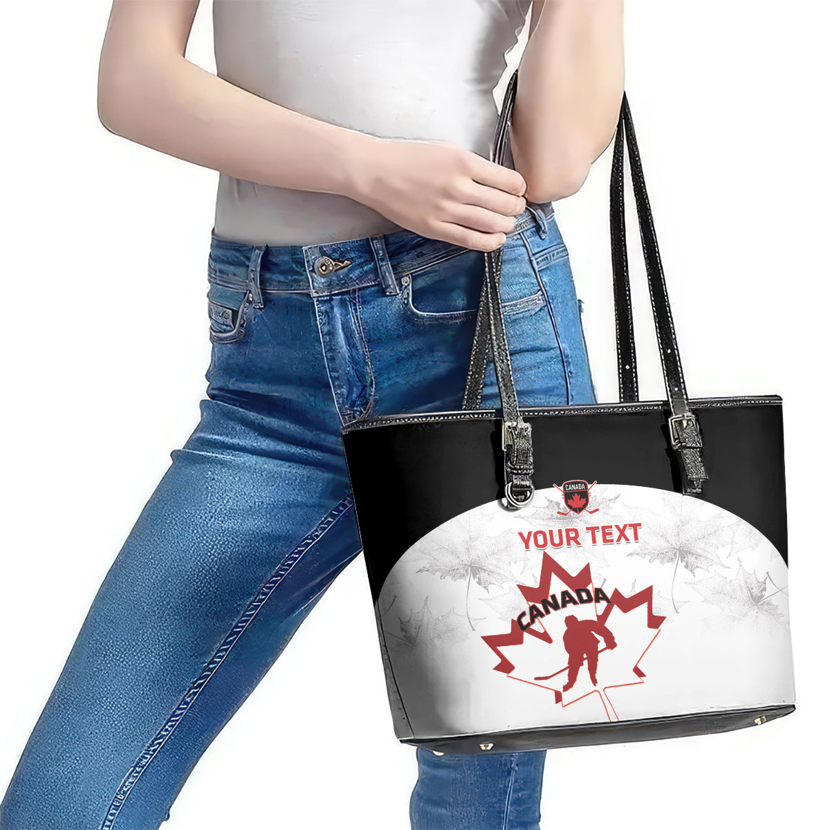 Custom Canada Hockey Leather Tote Bag 2024 Go Maple Leaf - Wonder Print Shop