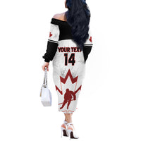 Custom Canada Hockey Off The Shoulder Long Sleeve Dress 2024 Go Maple Leaf - Wonder Print Shop