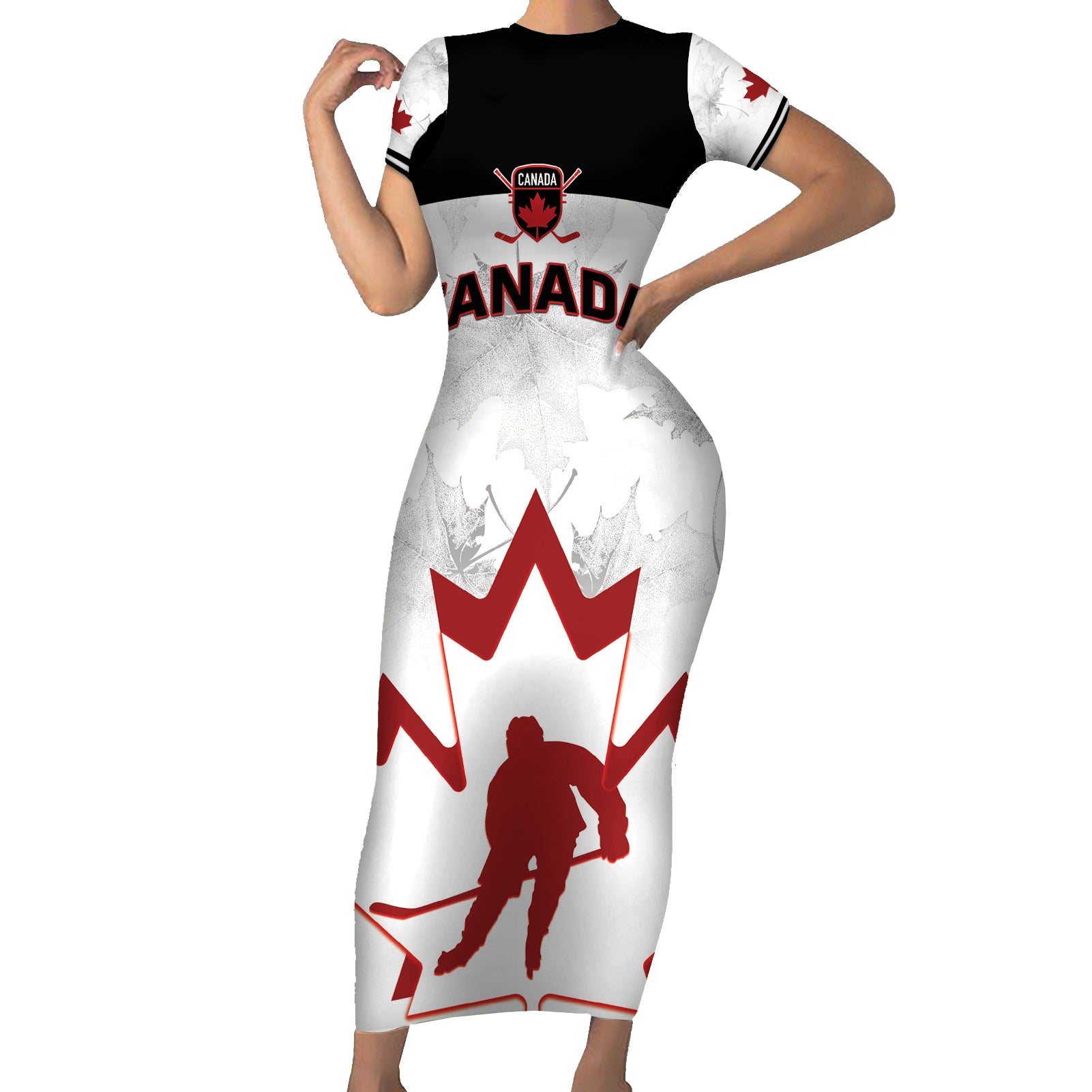 Custom Canada Hockey Short Sleeve Bodycon Dress 2024 Go Maple Leaf - Wonder Print Shop
