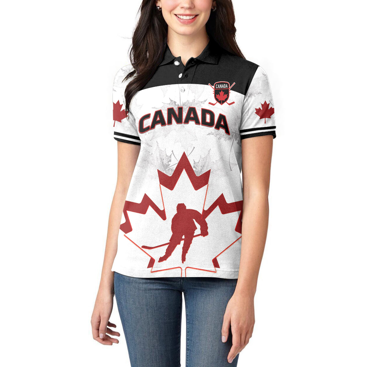 Custom Canada Hockey Women Polo Shirt 2024 Go Maple Leaf - Wonder Print Shop