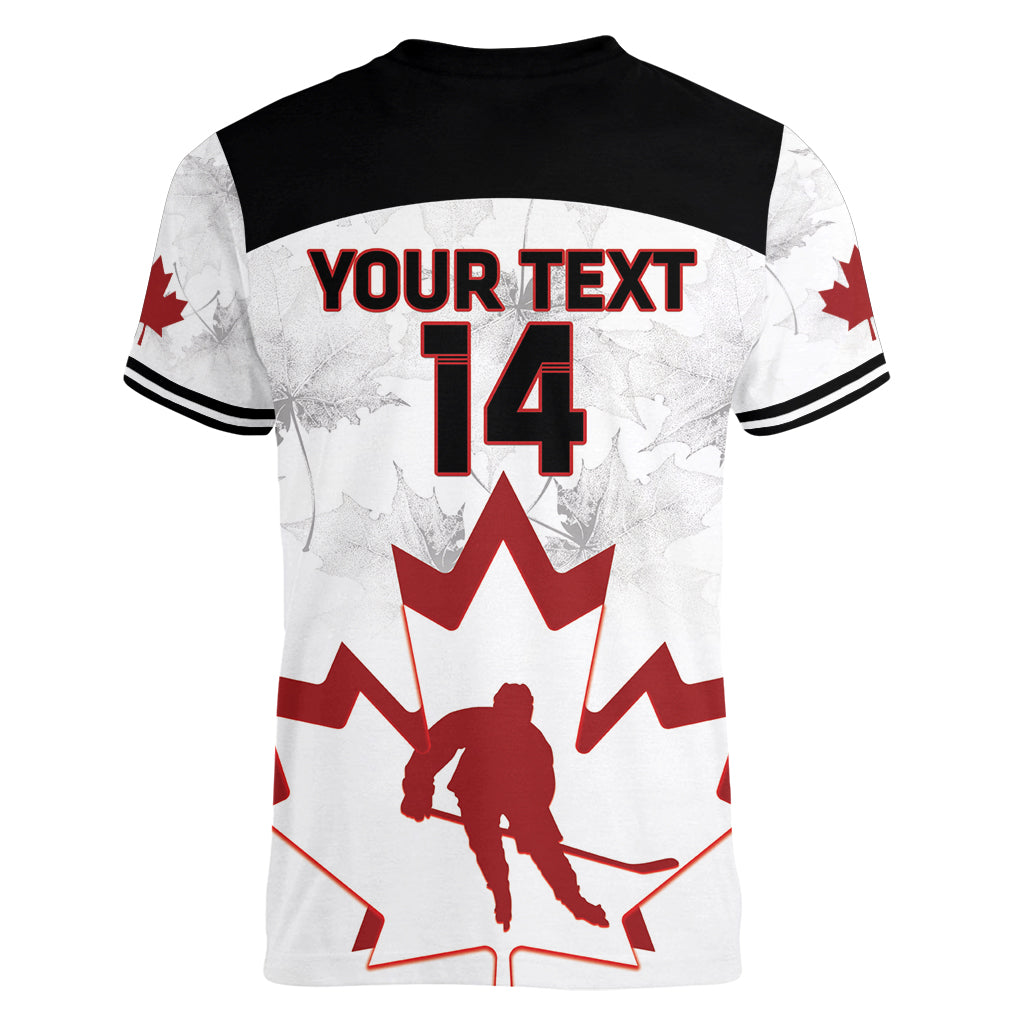 Custom Canada Hockey Women V Neck T Shirt 2024 Go Maple Leaf - Wonder Print Shop