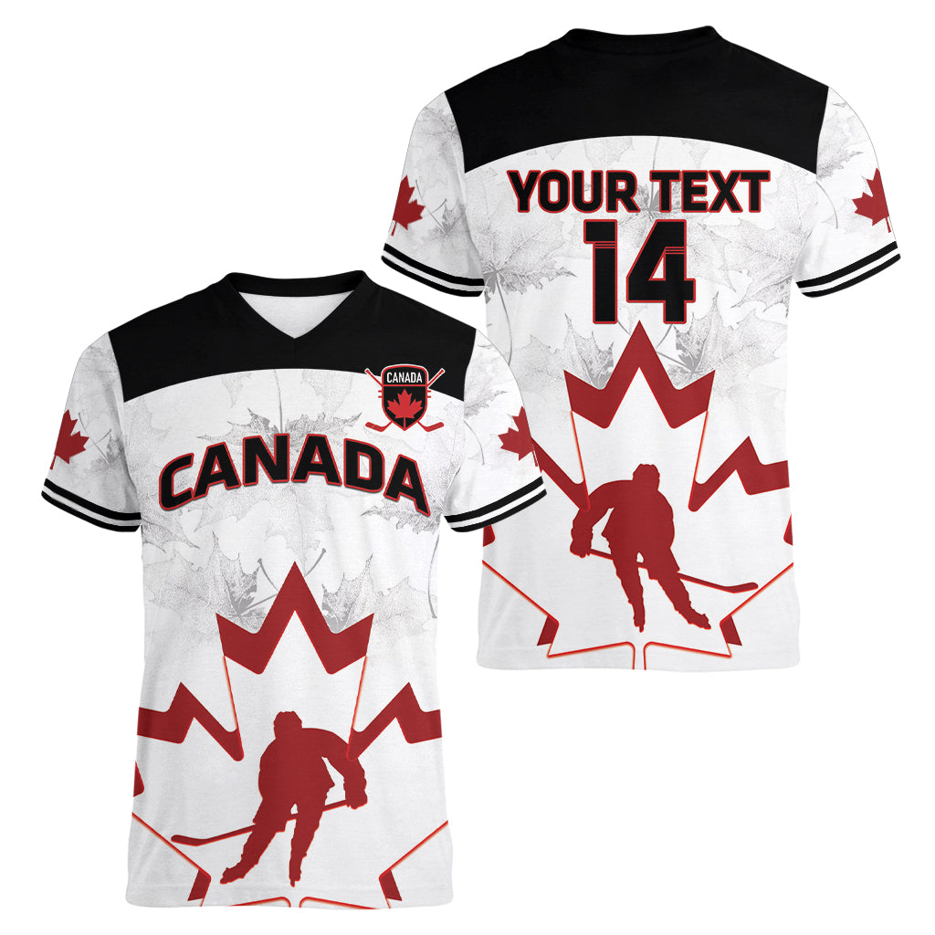 Custom Canada Hockey Women V Neck T Shirt 2024 Go Maple Leaf - Wonder Print Shop