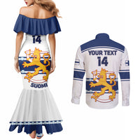 Custom Finland Hockey Couples Matching Mermaid Dress and Long Sleeve Button Shirt 2024 Go Suomi