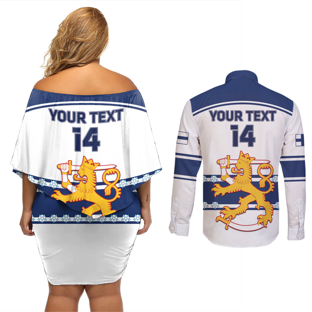 Custom Finland Hockey Couples Matching Off Shoulder Short Dress and Long Sleeve Button Shirt 2024 Go Suomi - Wonder Print Shop
