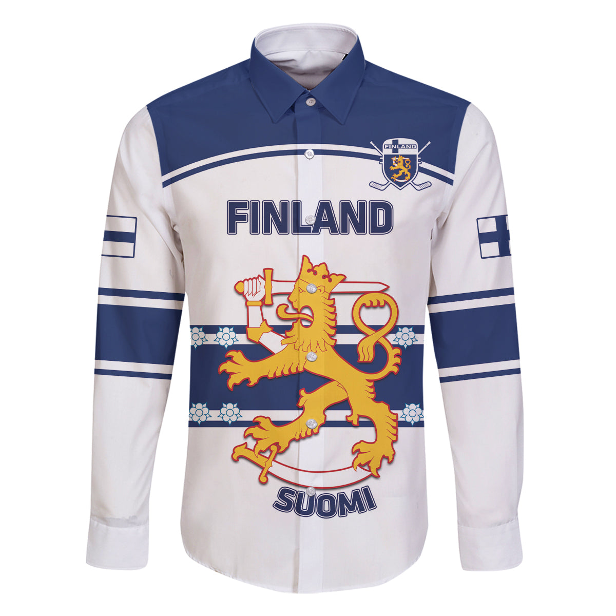 Custom Finland Hockey Family Matching Off The Shoulder Long Sleeve Dress and Hawaiian Shirt 2024 Go Suomi - Wonder Print Shop