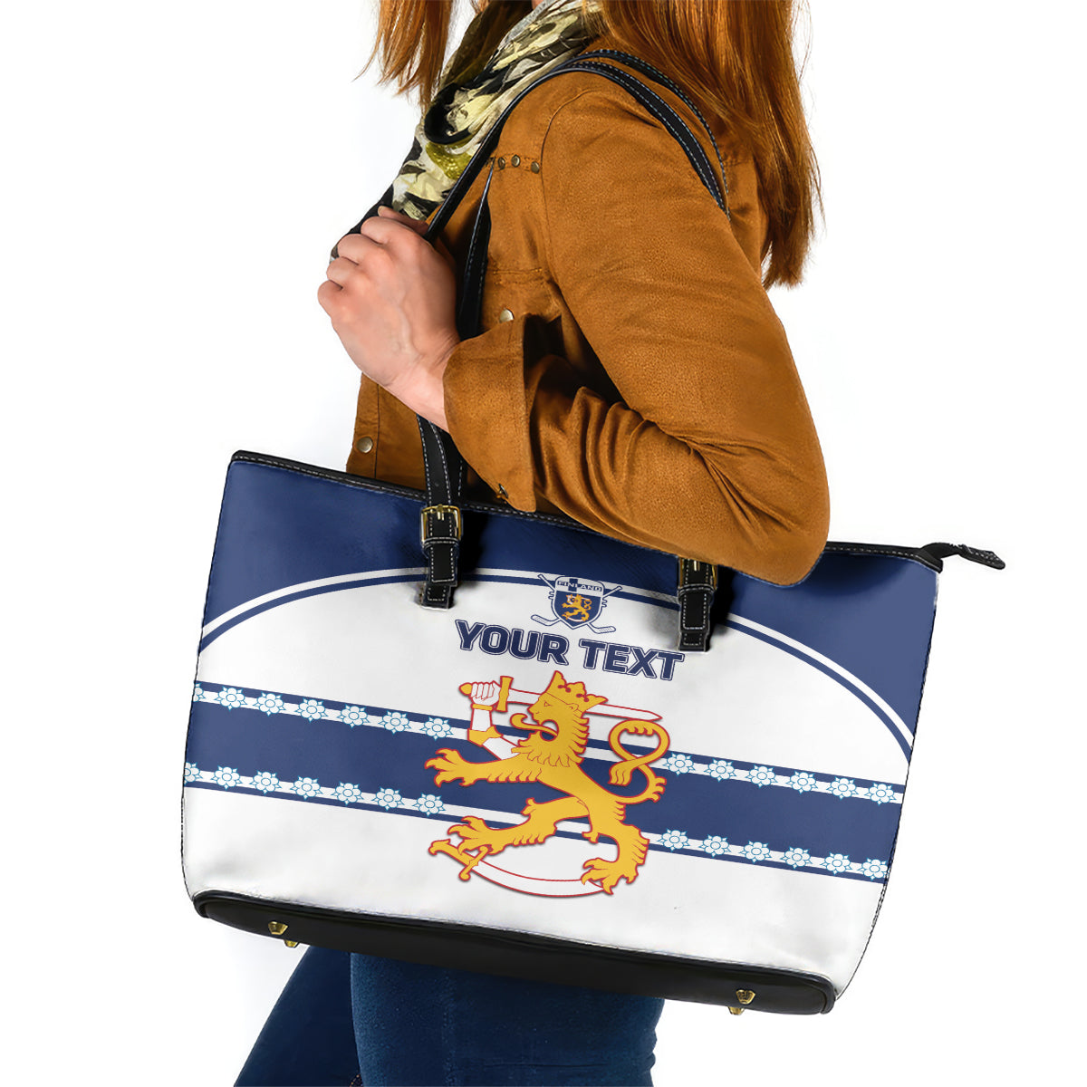 Custom Finland Hockey Leather Tote Bag 2024 Go Suomi