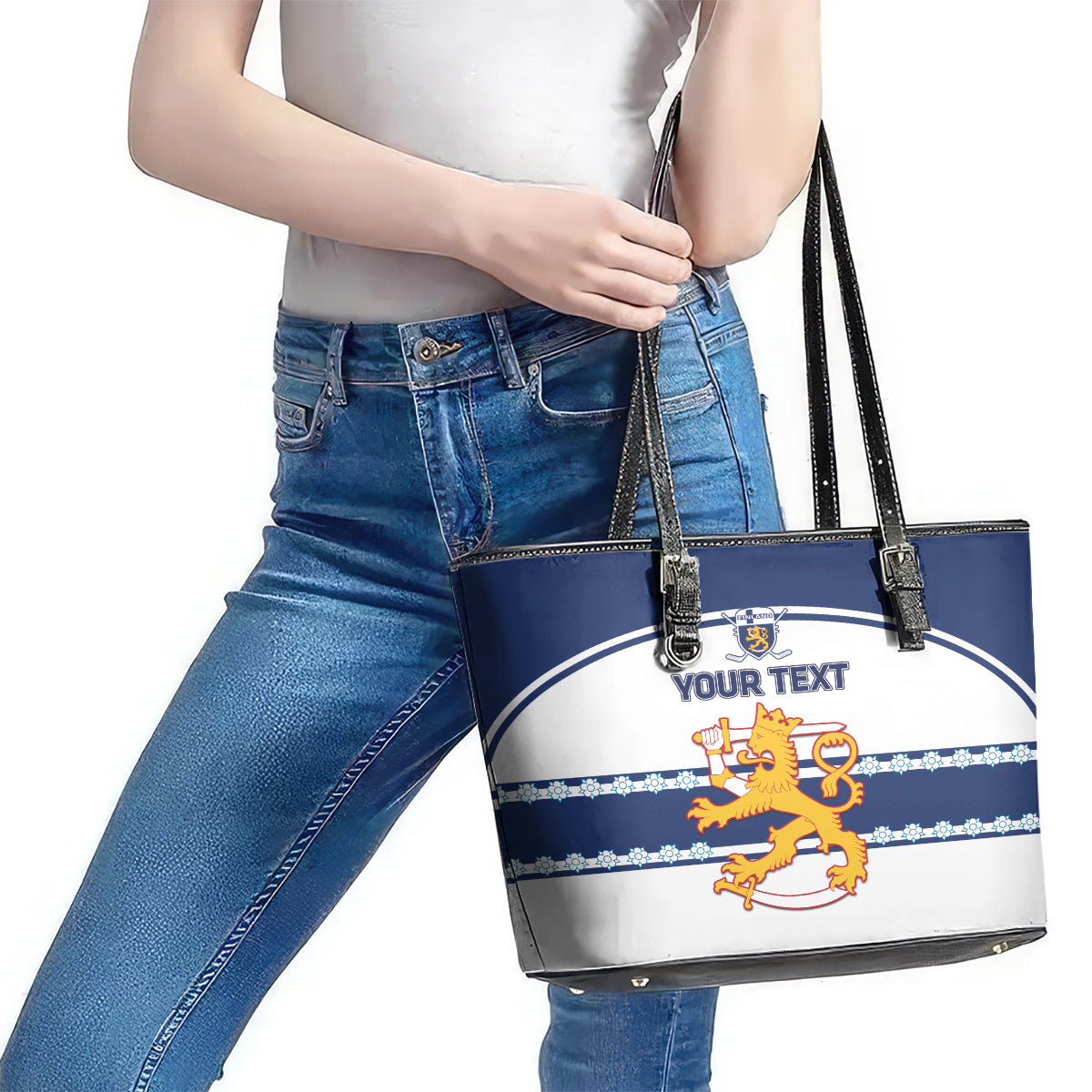 Custom Finland Hockey Leather Tote Bag 2024 Go Suomi - Wonder Print Shop