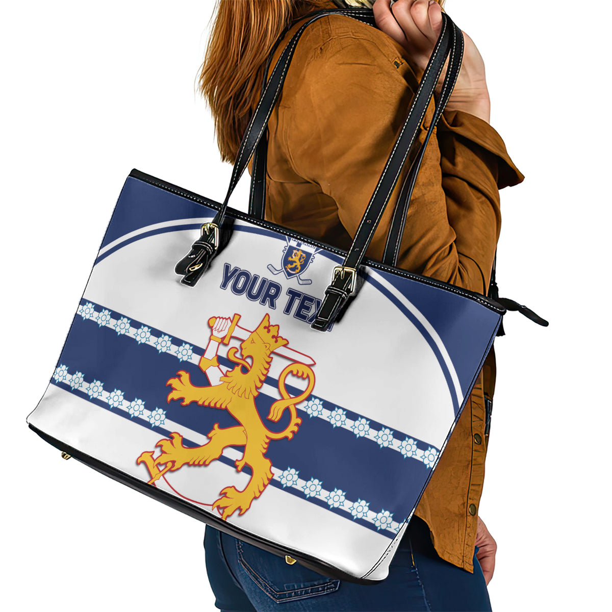 Custom Finland Hockey Leather Tote Bag 2024 Go Suomi - Wonder Print Shop