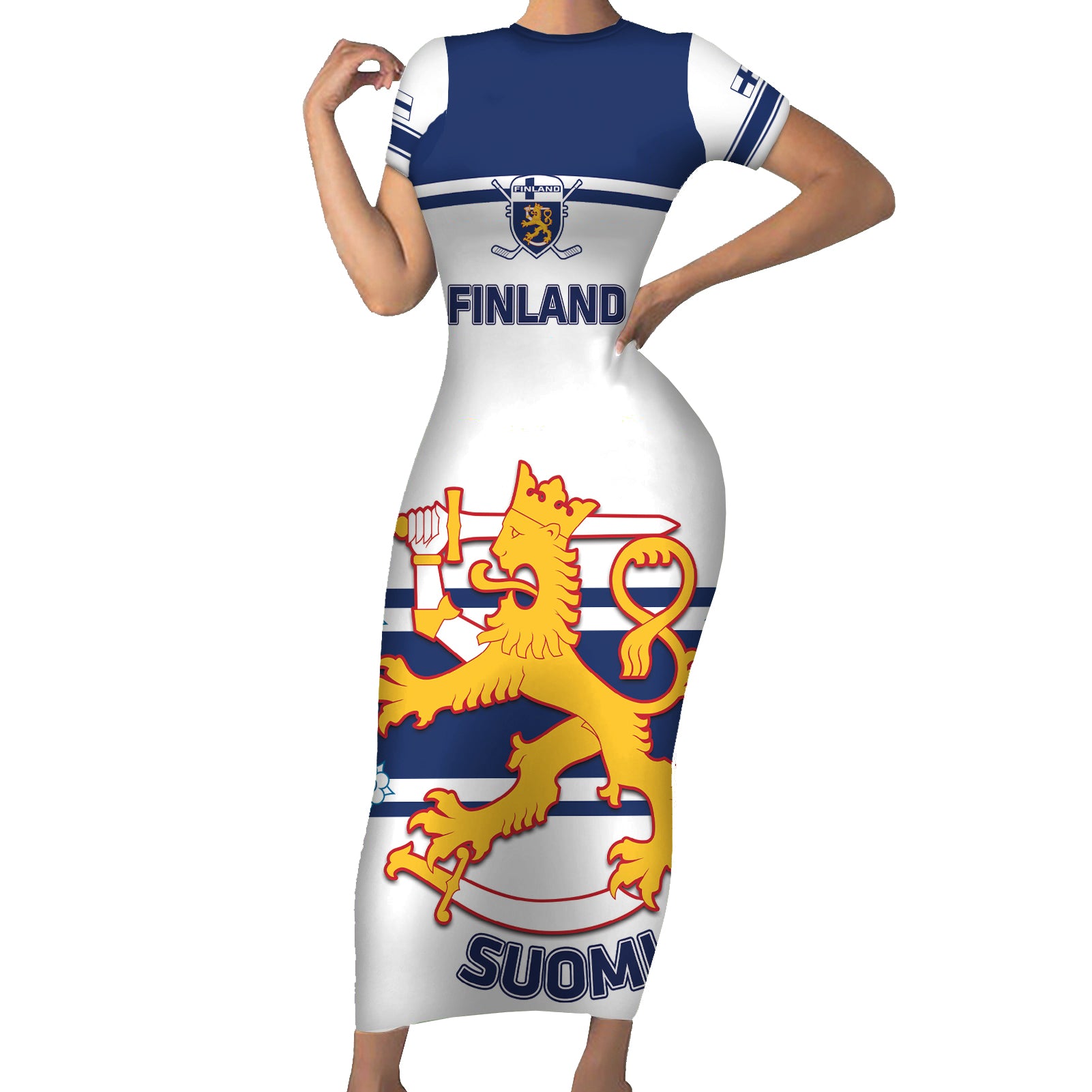 Custom Finland Hockey Short Sleeve Bodycon Dress 2024 Go Suomi - Wonder Print Shop