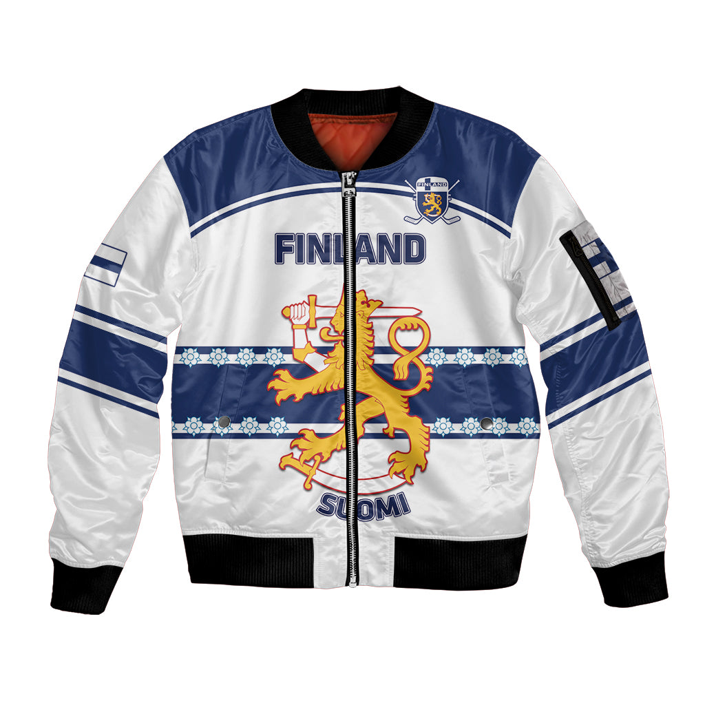 Custom Finland Hockey Sleeve Zip Bomber Jacket 2024 Go Suomi - Wonder Print Shop