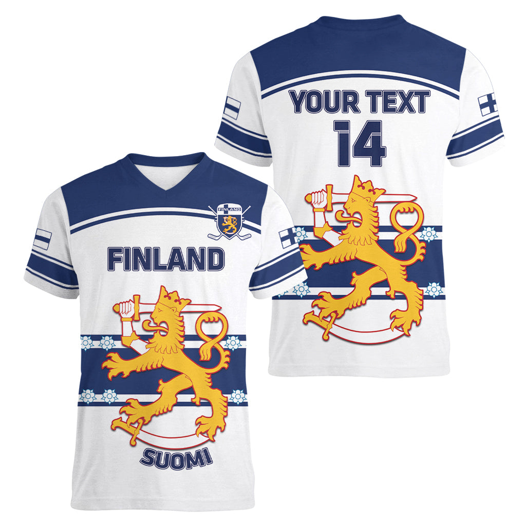 Custom Finland Hockey Women V Neck T Shirt 2024 Go Suomi - Wonder Print Shop