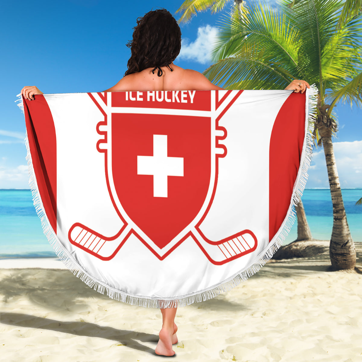 Custom Switzerland Hockey Beach Blanket 2024 Go La Nati - Wonder Print Shop