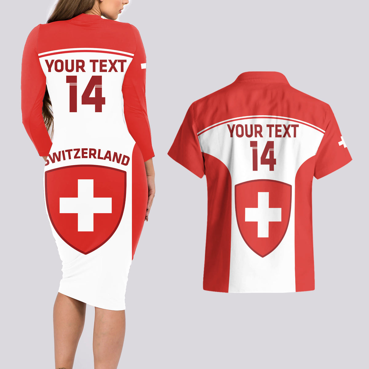 Custom Switzerland Hockey Couples Matching Long Sleeve Bodycon Dress and Hawaiian Shirt 2024 Go La Nati - Wonder Print Shop