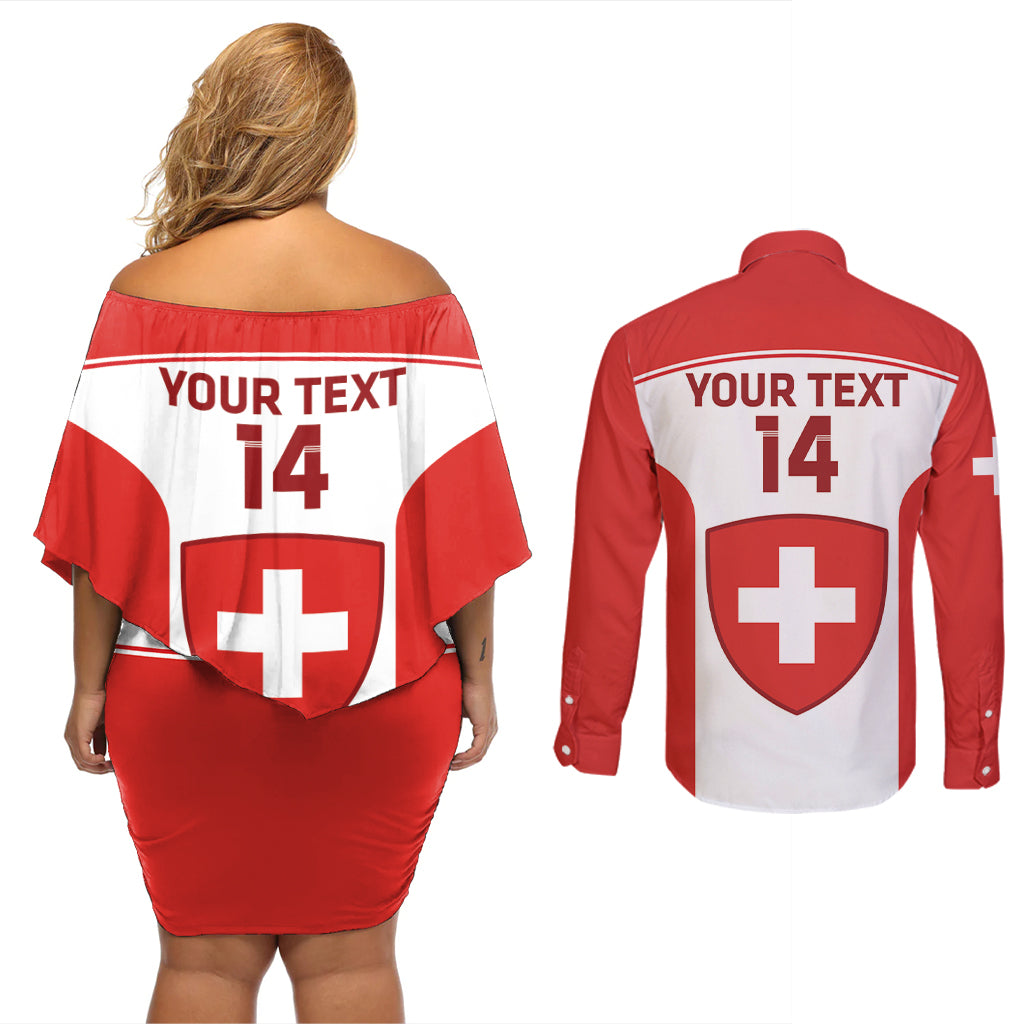 Custom Switzerland Hockey Couples Matching Off Shoulder Short Dress and Long Sleeve Button Shirt 2024 Go La Nati - Wonder Print Shop