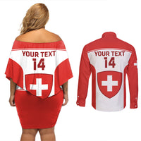 Custom Switzerland Hockey Couples Matching Off Shoulder Short Dress and Long Sleeve Button Shirt 2024 Go La Nati - Wonder Print Shop
