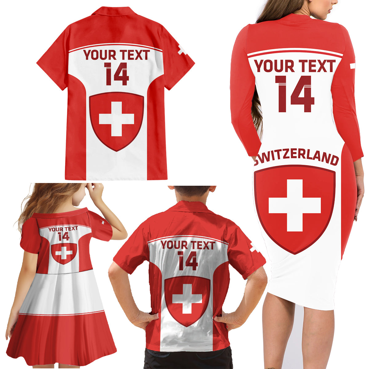 Custom Switzerland Hockey Family Matching Long Sleeve Bodycon Dress and Hawaiian Shirt 2024 Go La Nati - Wonder Print Shop