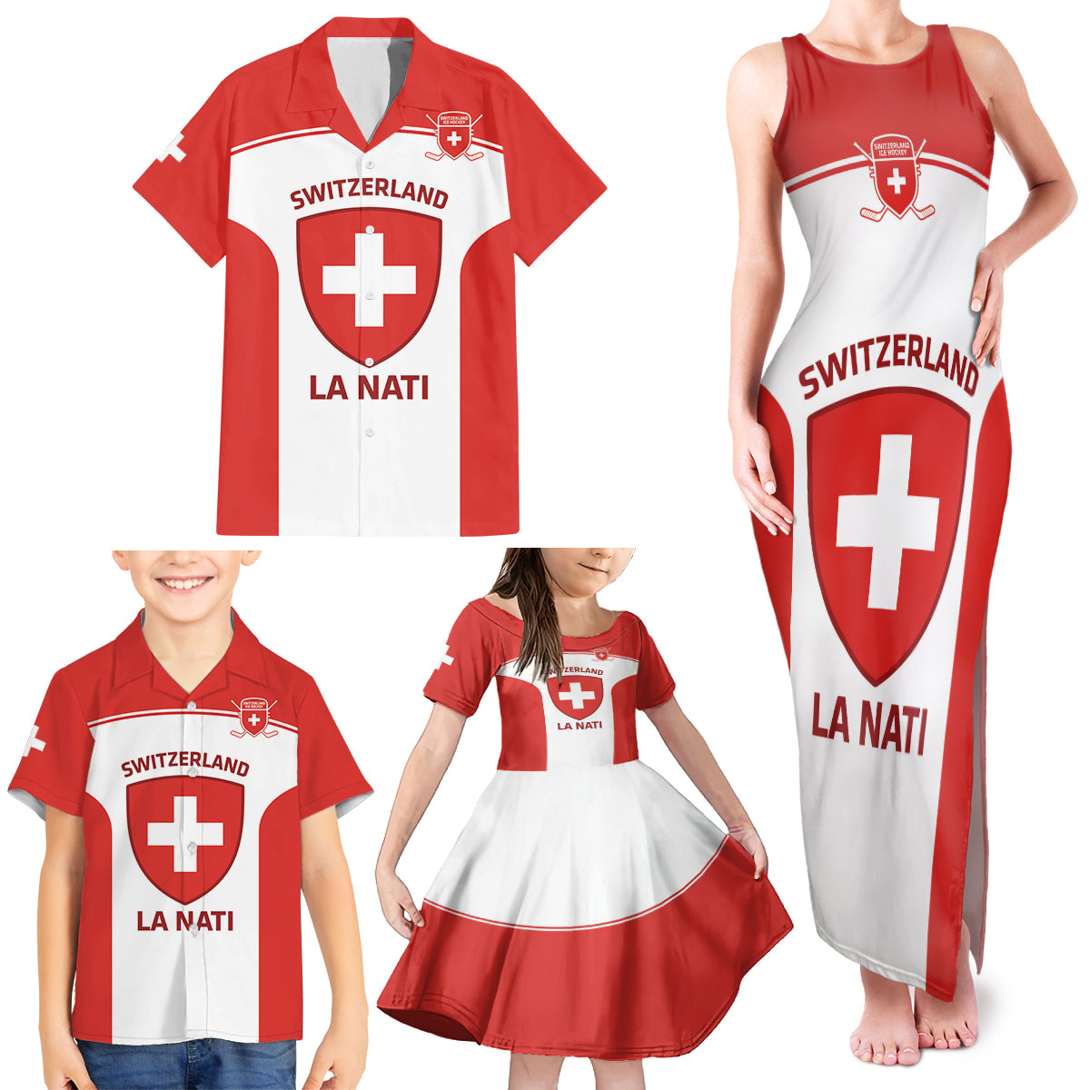 Custom Switzerland Hockey Family Matching Tank Maxi Dress and Hawaiian Shirt 2024 Go La Nati