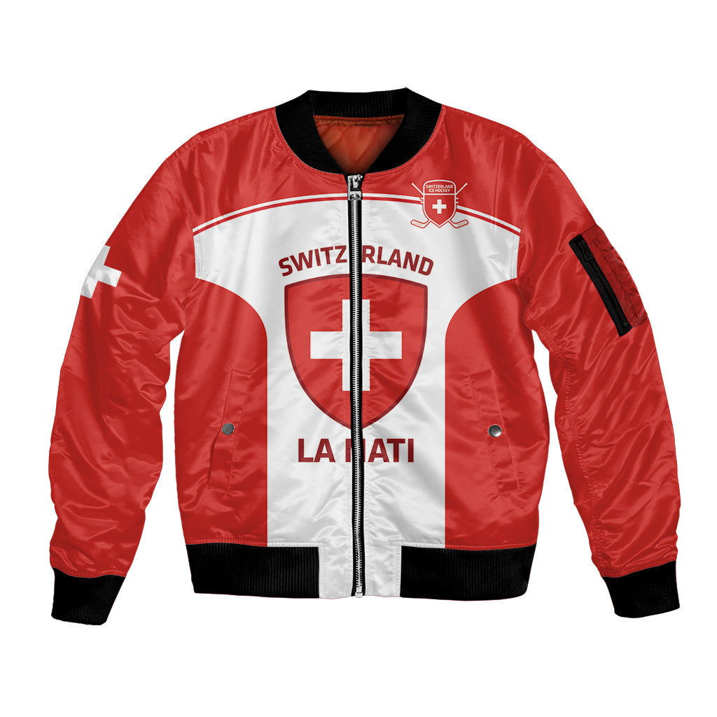 Custom Switzerland Hockey Sleeve Zip Bomber Jacket 2024 Go La Nati - Wonder Print Shop