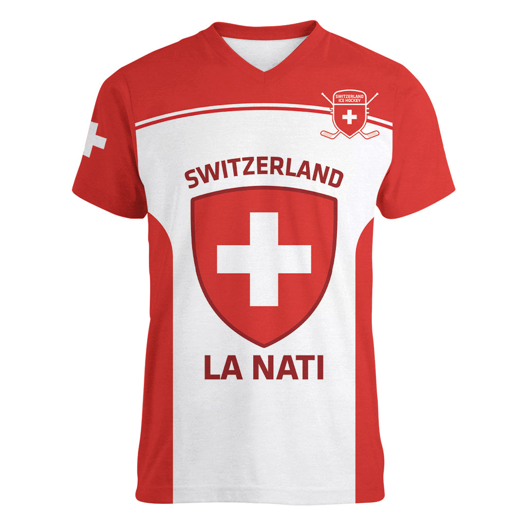 Custom Switzerland Hockey Women V Neck T Shirt 2024 Go La Nati - Wonder Print Shop