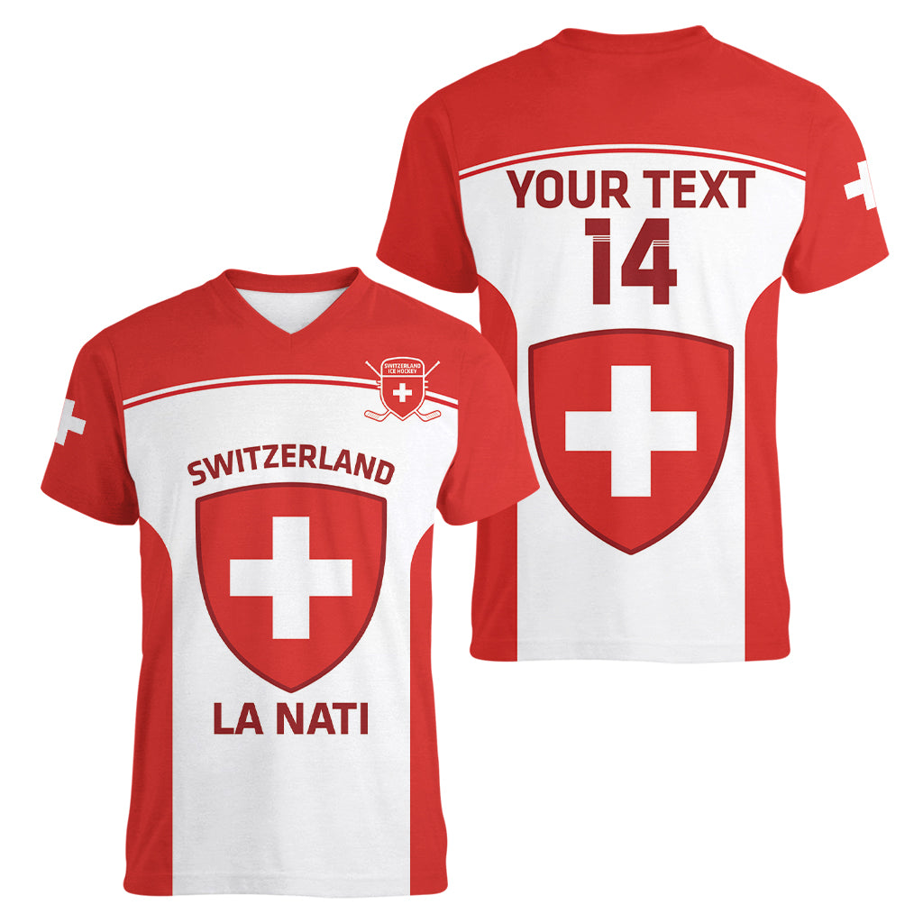 Custom Switzerland Hockey Women V Neck T Shirt 2024 Go La Nati - Wonder Print Shop