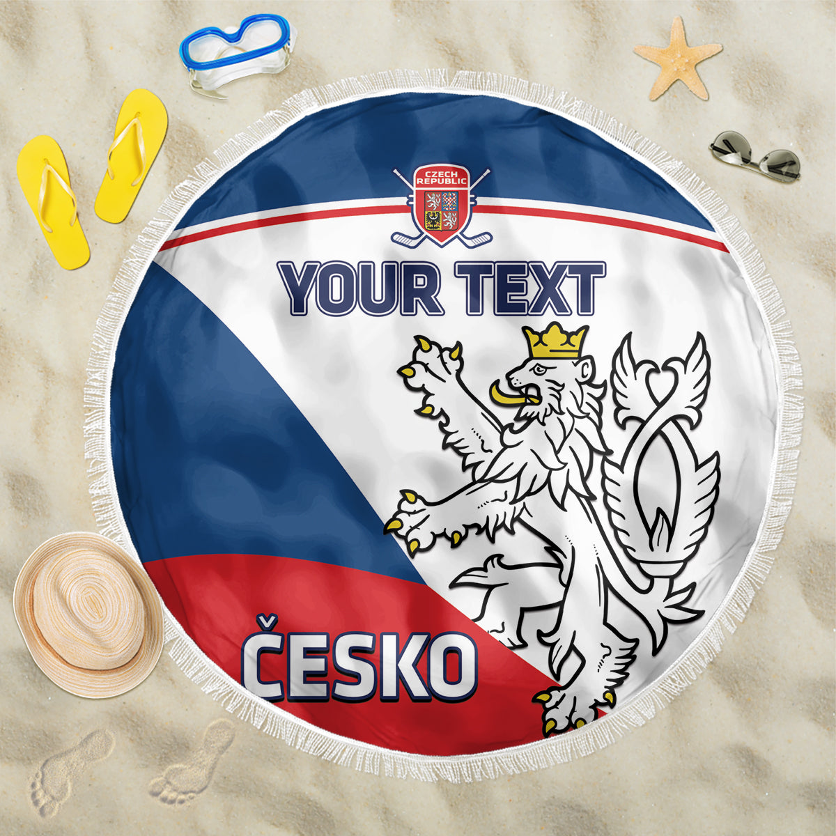 Custom Czech Republic Hockey Beach Blanket 2024 Go Czechia - Wonder Print Shop