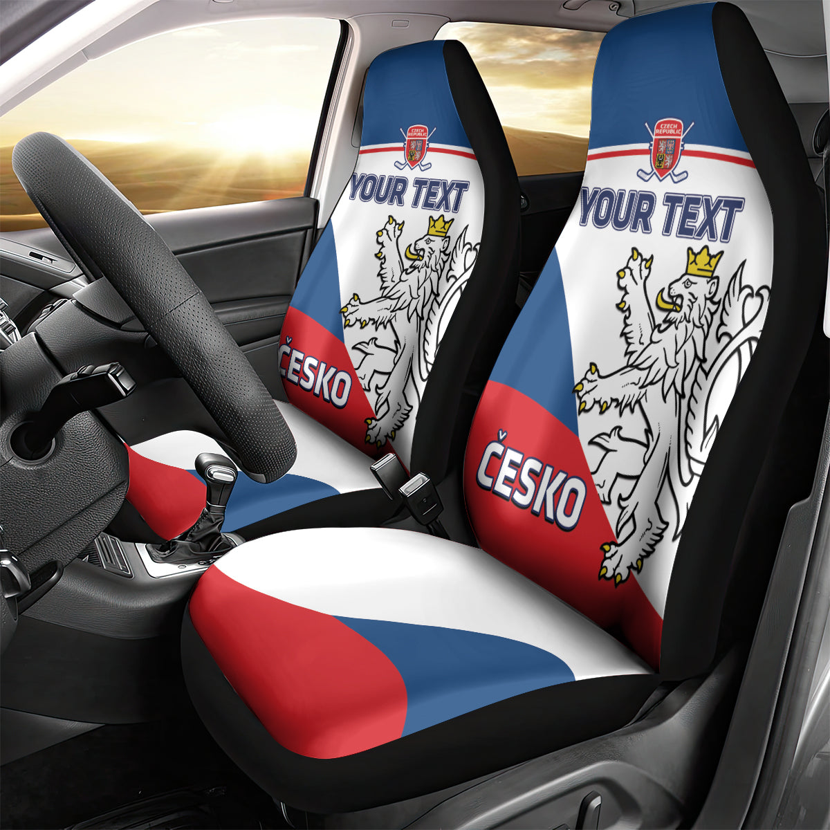 Custom Czech Republic Hockey Car Seat Cover 2024 Go Czechia - Wonder Print Shop