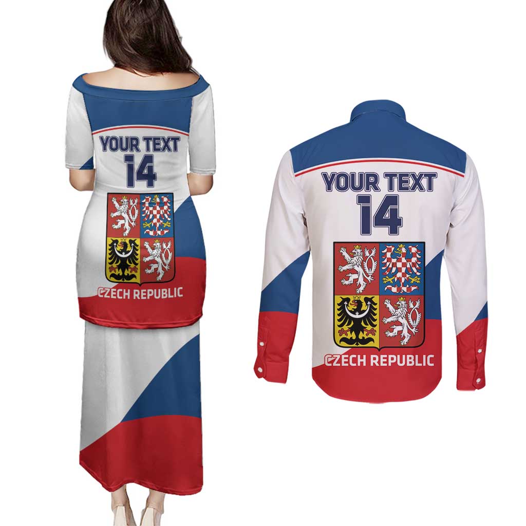 Custom Czech Republic Hockey Couples Matching Puletasi and Long Sleeve Button Shirt 2024 Go Czechia LT14