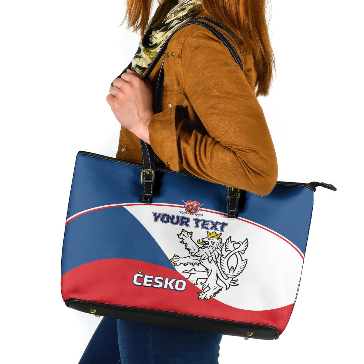 Custom Czech Republic Hockey Leather Tote Bag 2024 Go Czechia