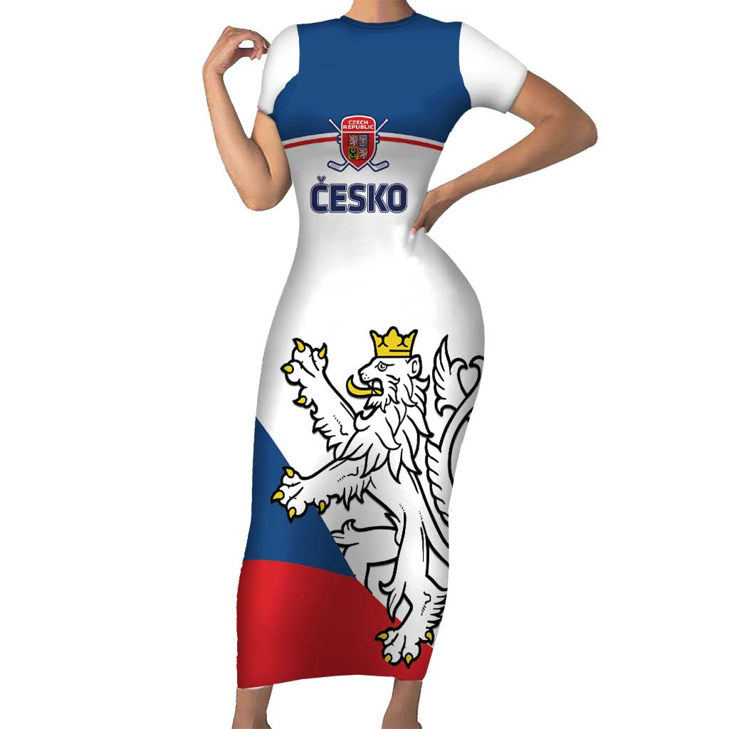 Custom Czech Republic Hockey Short Sleeve Bodycon Dress 2024 Go Czechia - Wonder Print Shop