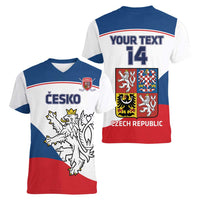 Custom Czech Republic Hockey Women V Neck T Shirt 2024 Go Czechia - Wonder Print Shop