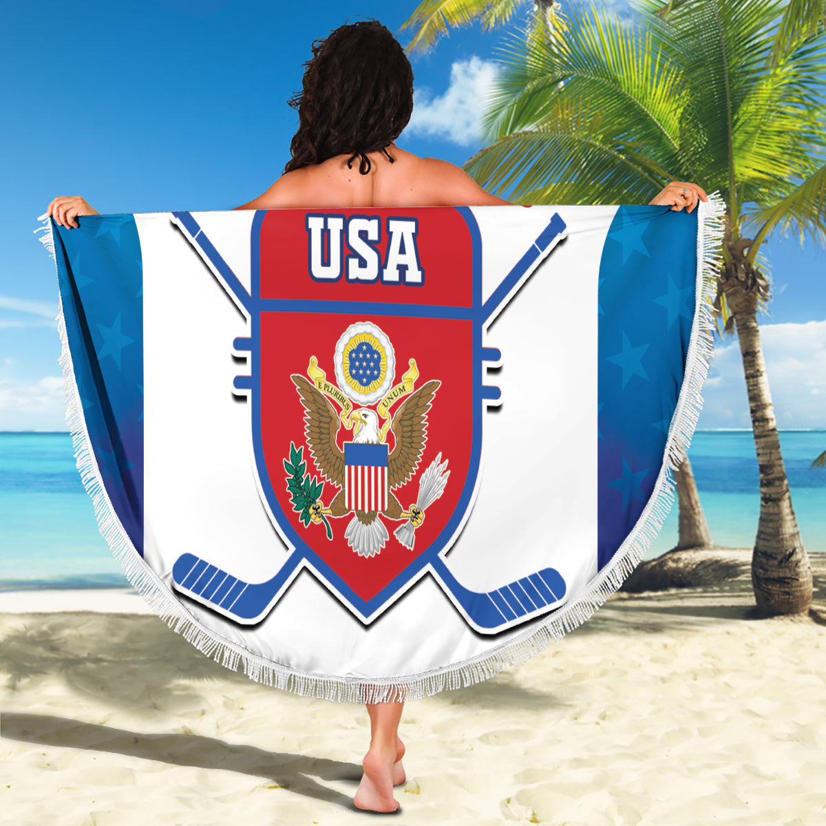 Custom United States Hockey Beach Blanket 2024 Go USA - Wonder Print Shop