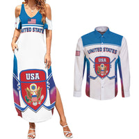 Custom United States Hockey Couples Matching Summer Maxi Dress and Long Sleeve Button Shirt 2024 Go USA - Wonder Print Shop