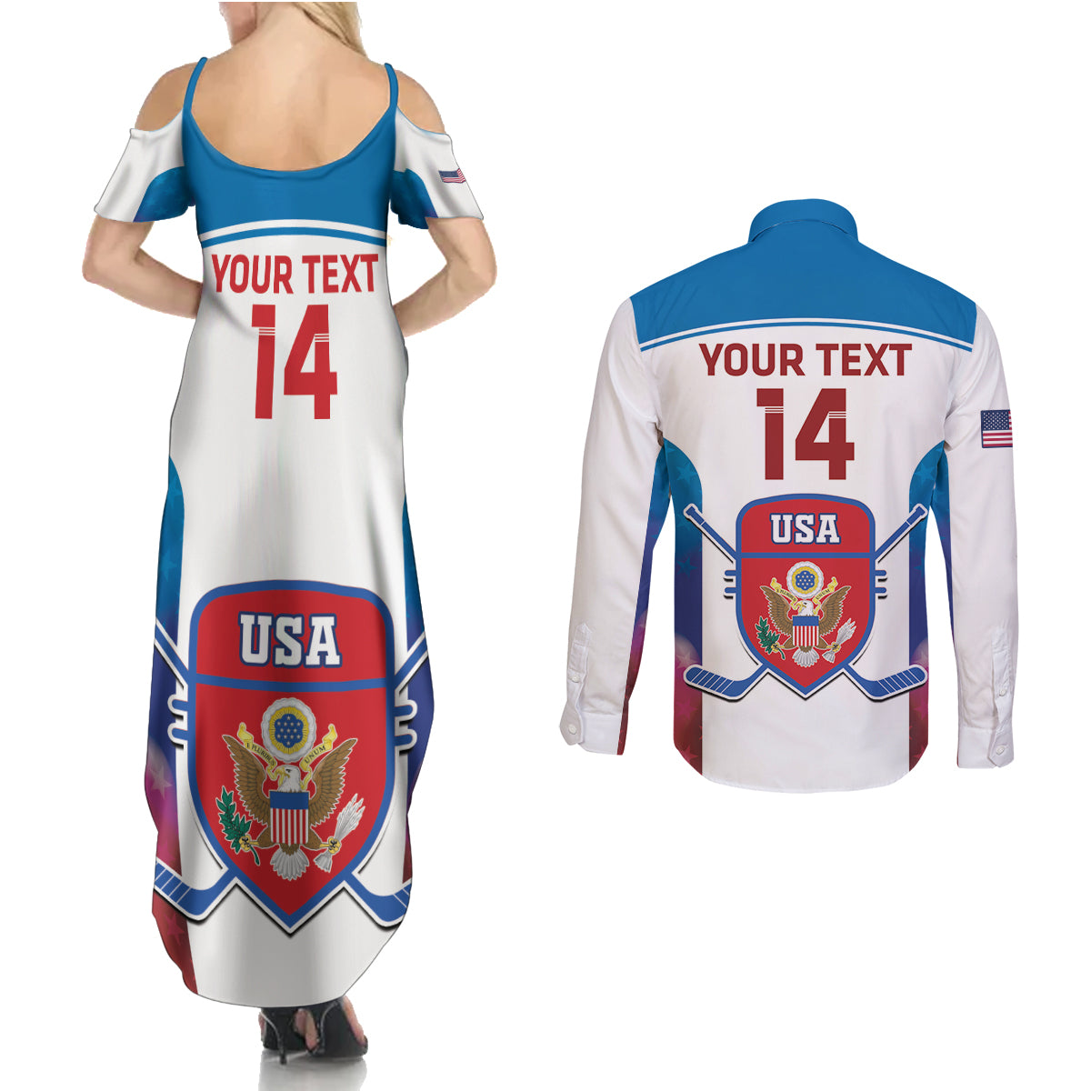 Custom United States Hockey Couples Matching Summer Maxi Dress and Long Sleeve Button Shirt 2024 Go USA - Wonder Print Shop