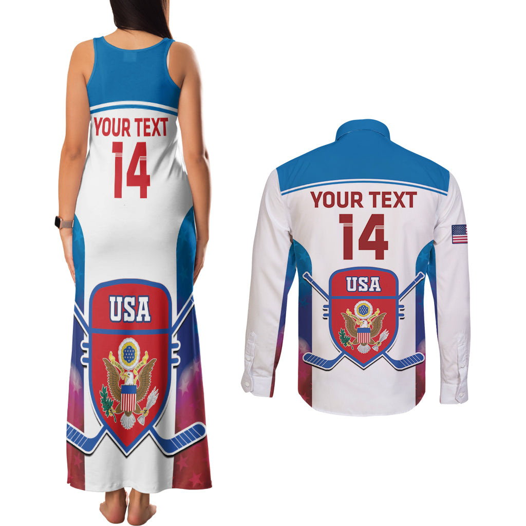 Custom United States Hockey Couples Matching Tank Maxi Dress and Long Sleeve Button Shirt 2024 Go USA - Wonder Print Shop