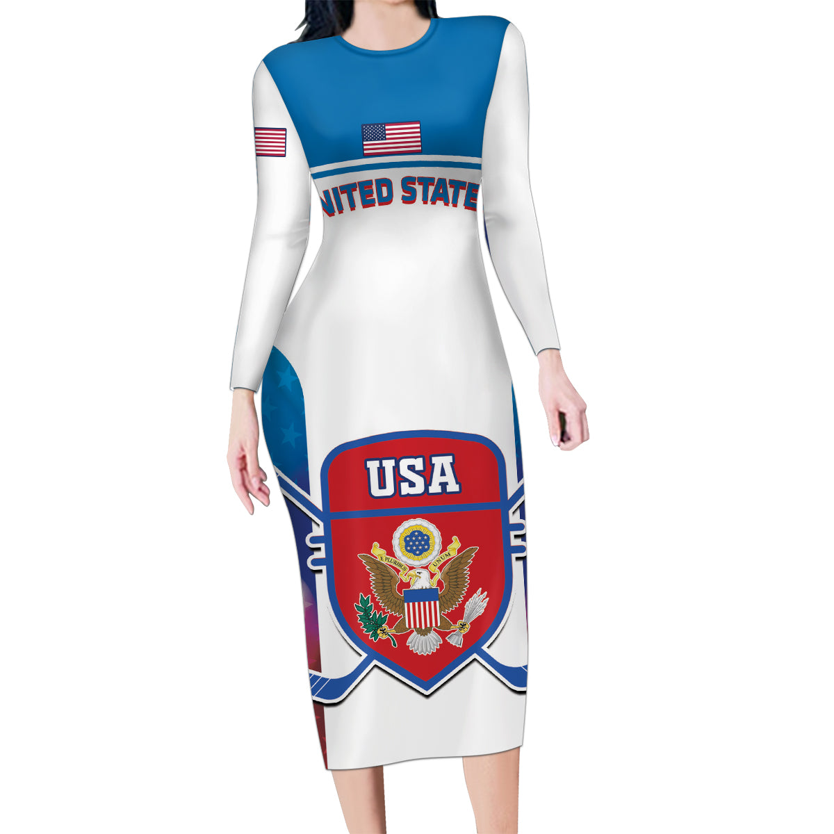 Custom United States Hockey Family Matching Long Sleeve Bodycon Dress and Hawaiian Shirt 2024 Go USA - Wonder Print Shop