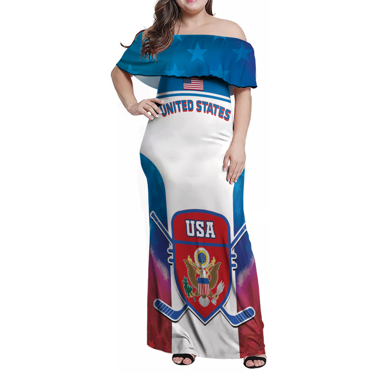 Custom United States Hockey Family Matching Off Shoulder Maxi Dress and Hawaiian Shirt 2024 Go USA - Wonder Print Shop