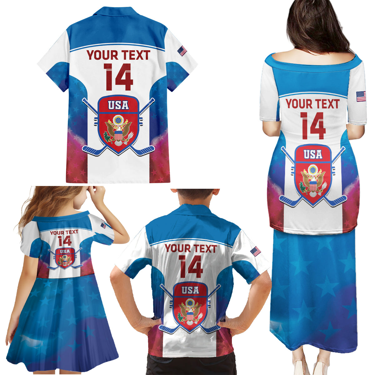 Custom United States Hockey Family Matching Puletasi and Hawaiian Shirt 2024 Go USA - Wonder Print Shop