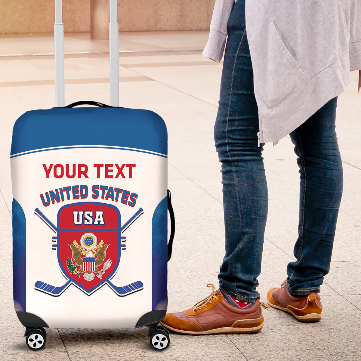 Custom United States Hockey Luggage Cover 2024 Go USA - Wonder Print Shop
