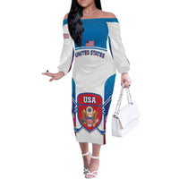 Custom United States Hockey Off The Shoulder Long Sleeve Dress 2024 Go USA - Wonder Print Shop
