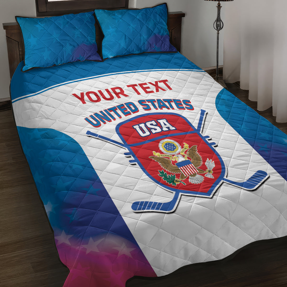 Custom United States Hockey Quilt Bed Set 2024 Go USA - Wonder Print Shop