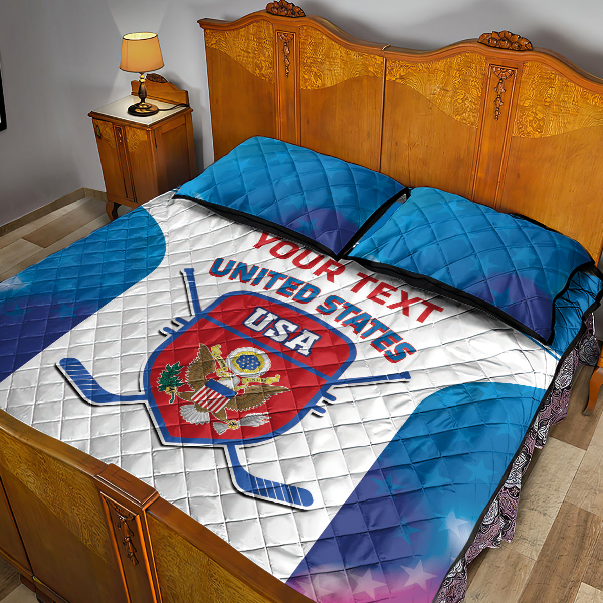 Custom United States Hockey Quilt Bed Set 2024 Go USA - Wonder Print Shop