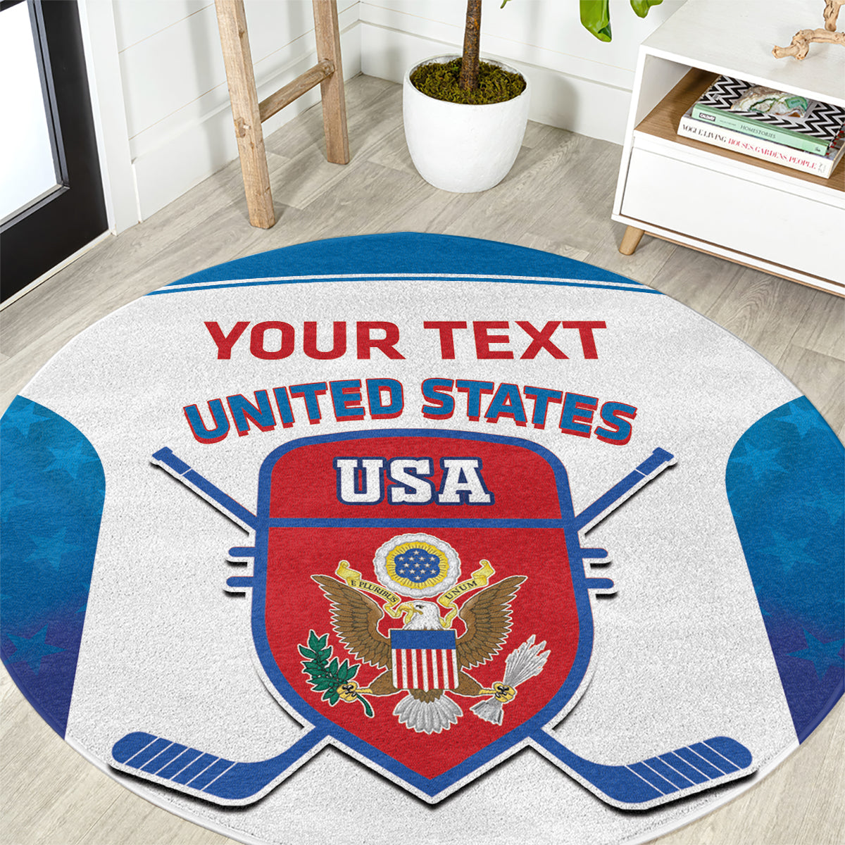 Custom United States Hockey Round Carpet 2024 Go USA
