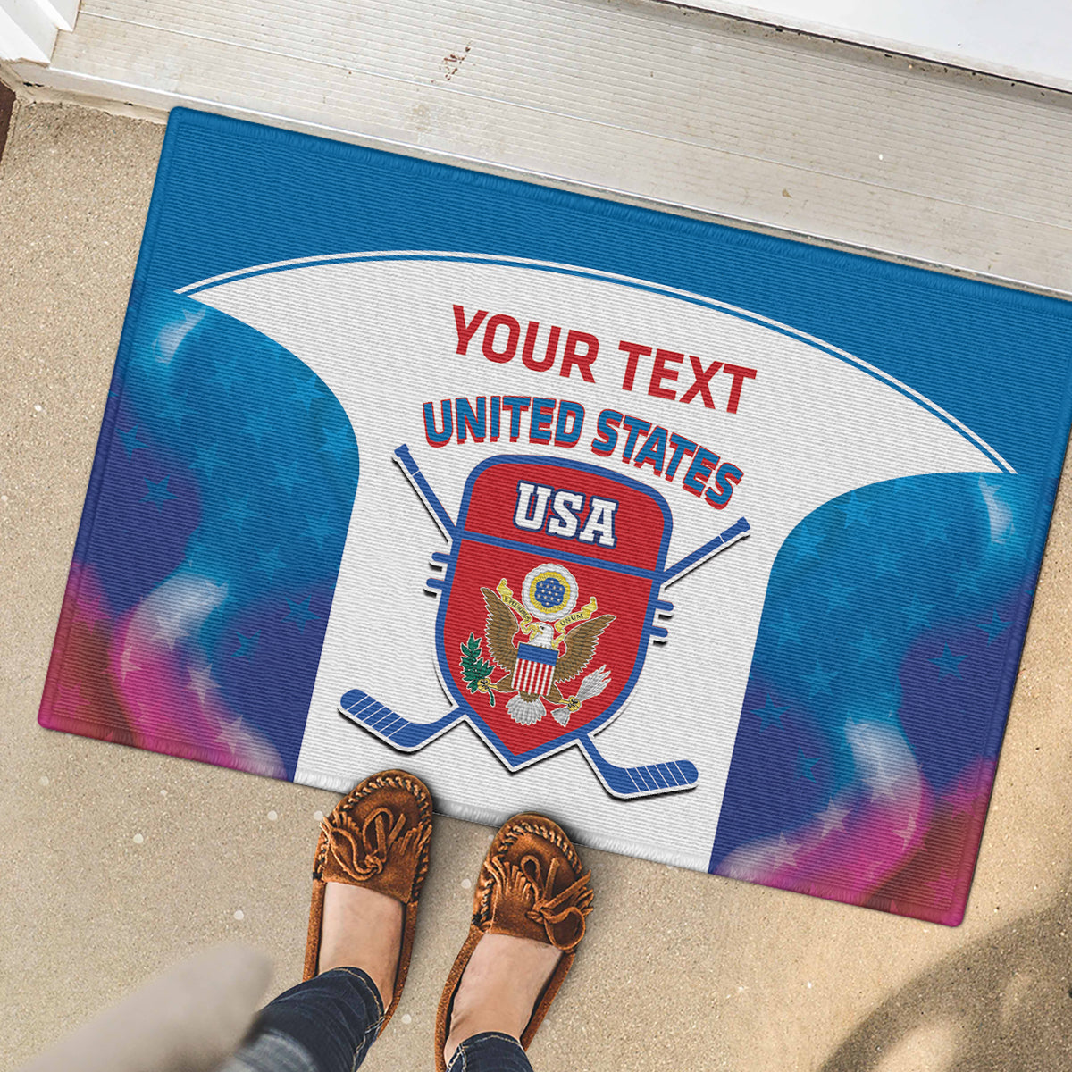 Custom United States Hockey Rubber Doormat 2024 Go USA - Wonder Print Shop
