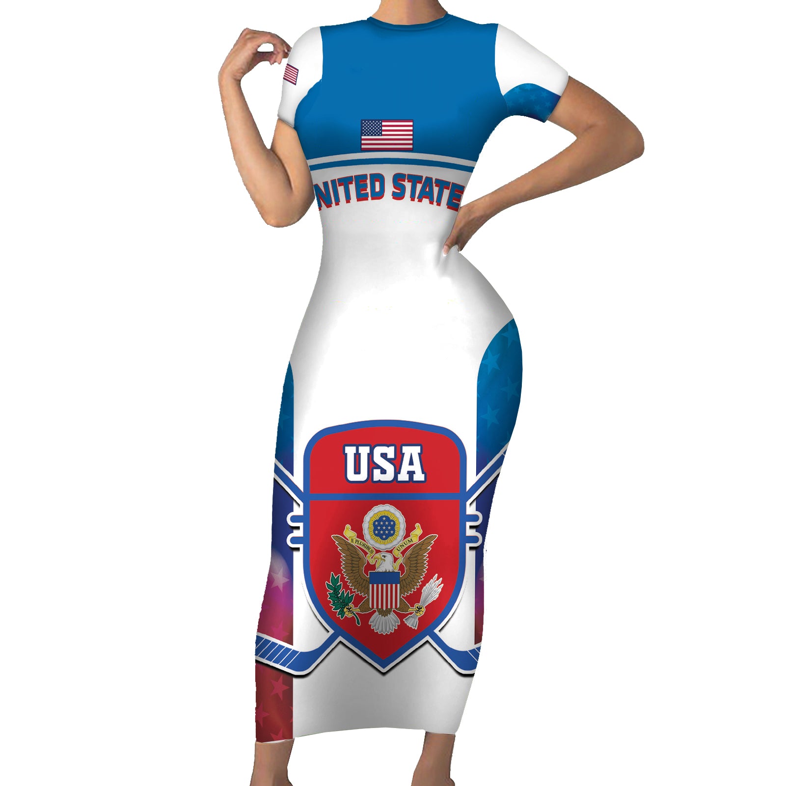 Custom United States Hockey Short Sleeve Bodycon Dress 2024 Go USA - Wonder Print Shop