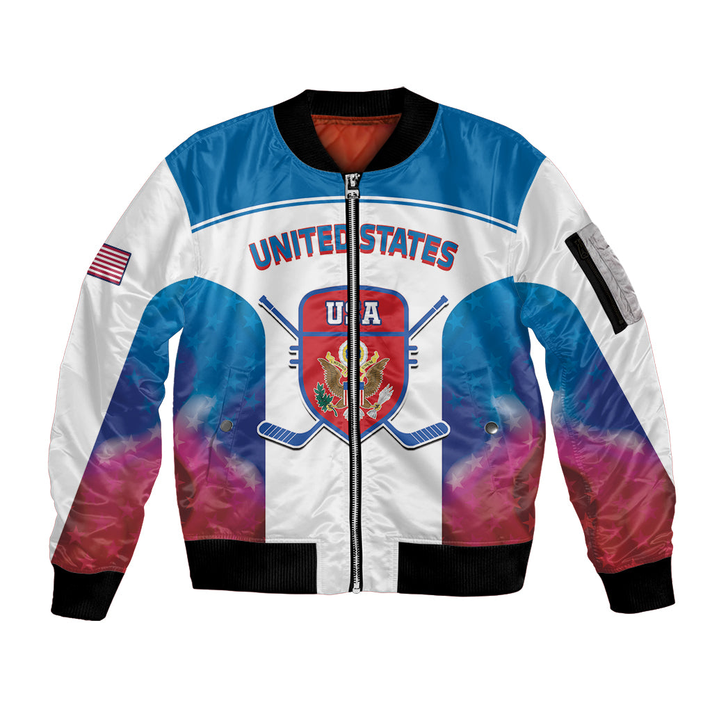 Custom United States Hockey Sleeve Zip Bomber Jacket 2024 Go USA - Wonder Print Shop