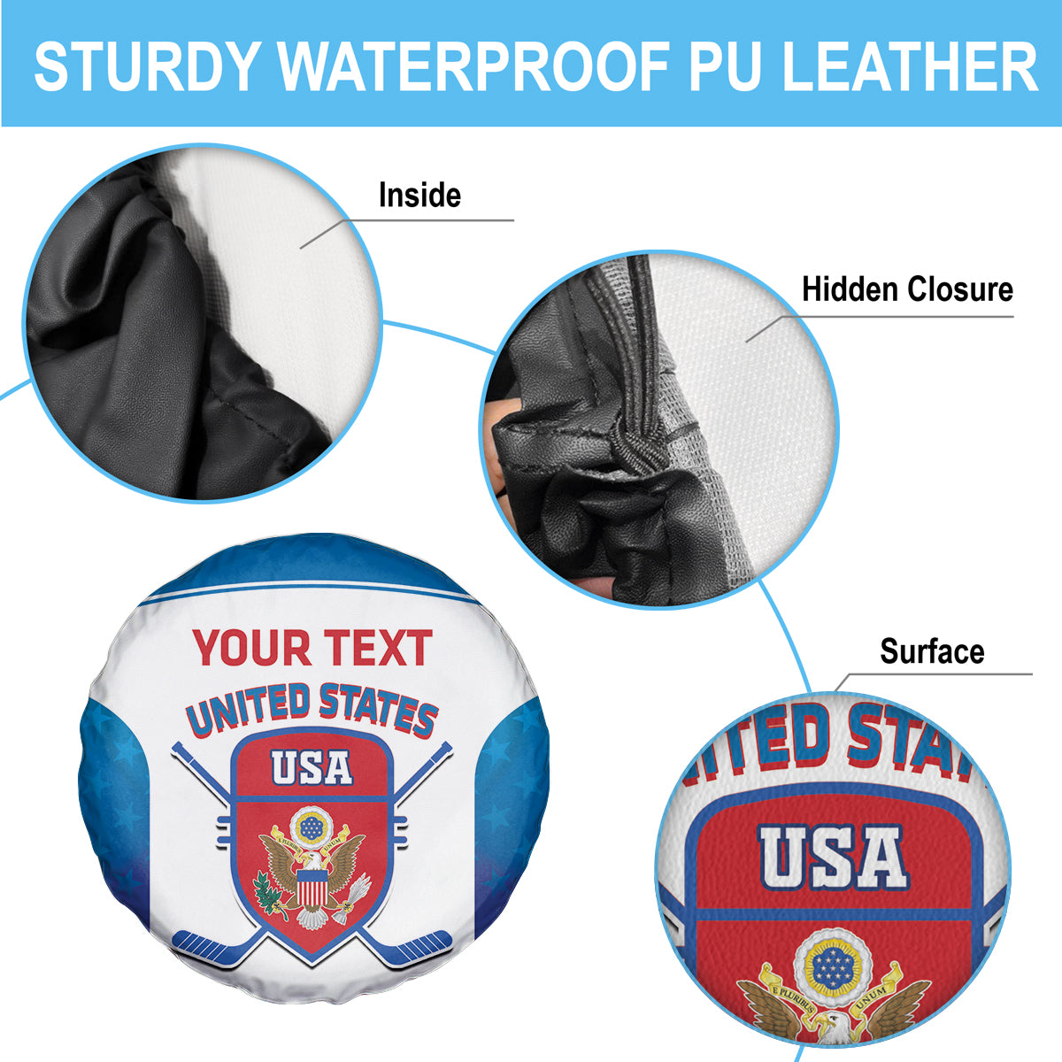 Custom United States Hockey Spare Tire Cover 2024 Go USA - Wonder Print Shop