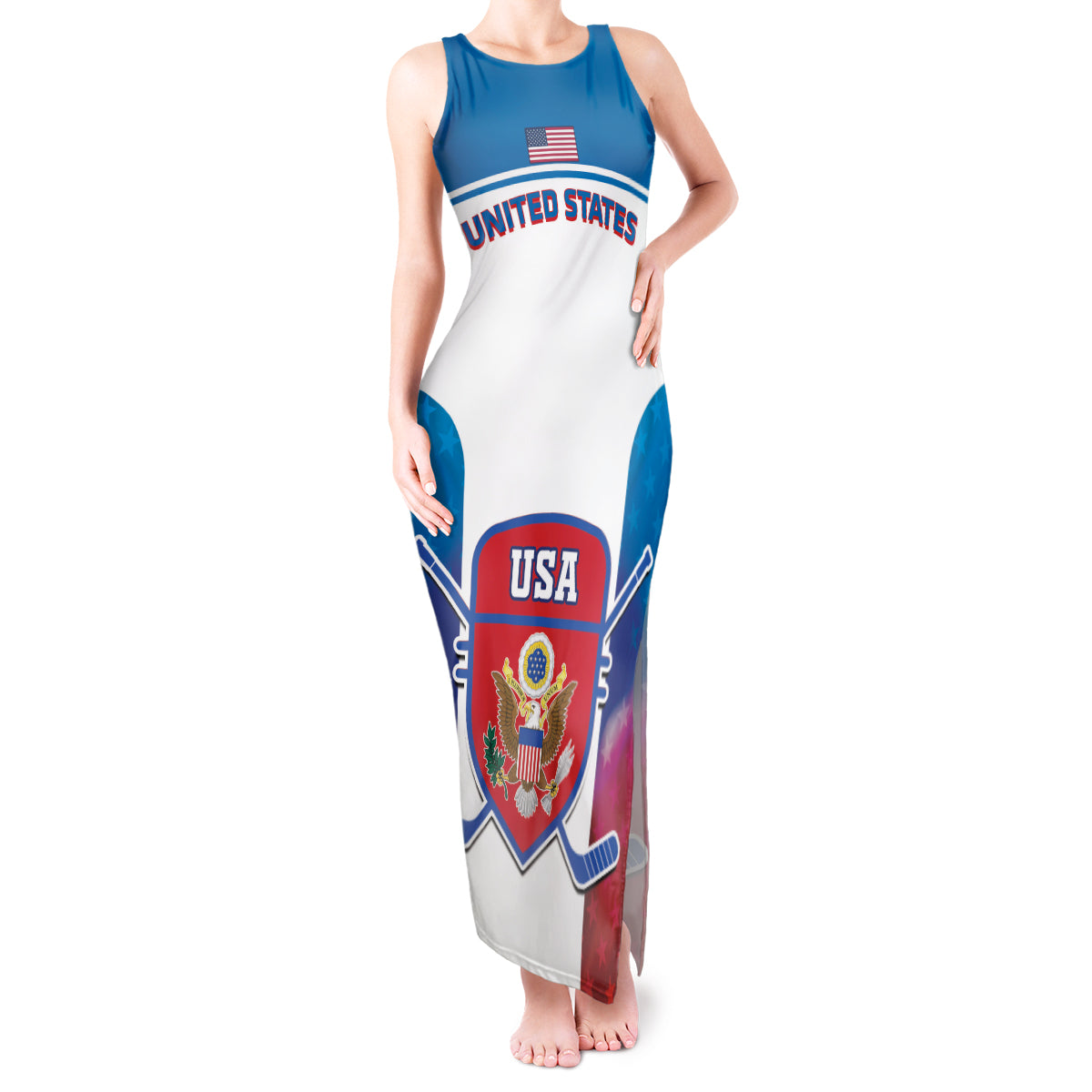 Custom United States Hockey Tank Maxi Dress 2024 Go USA - Wonder Print Shop
