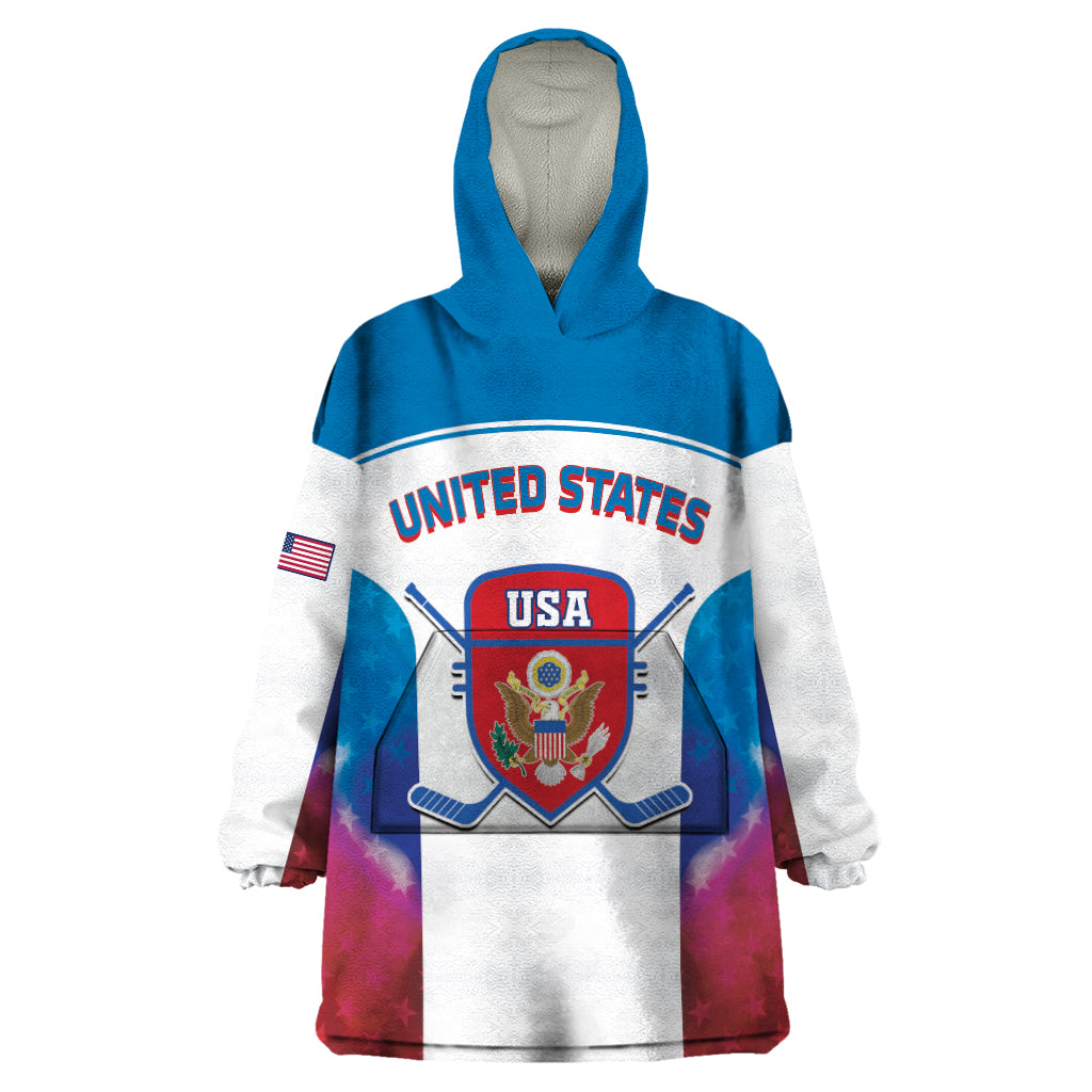 Custom United States Hockey Wearable Blanket Hoodie 2024 Go USA - Wonder Print Shop